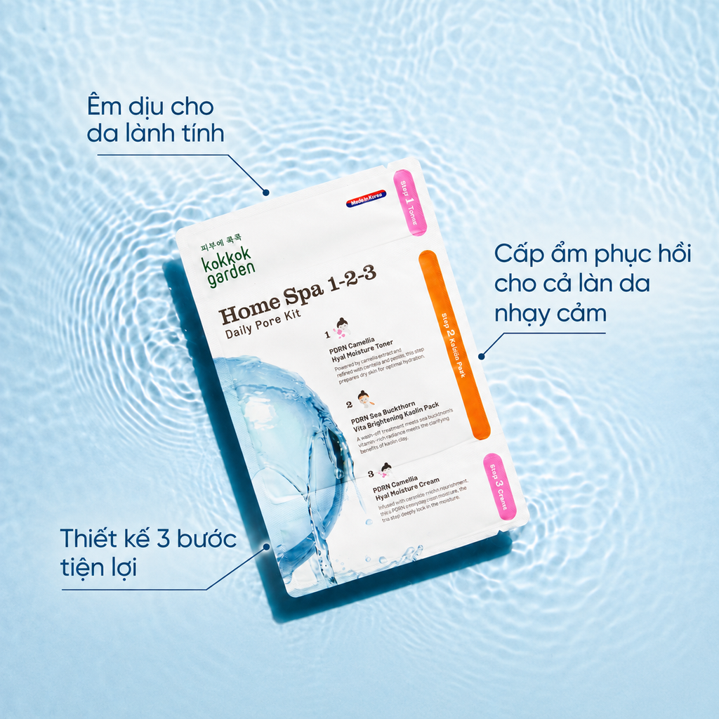 kokkok garden| Bộ 3 bước chăm sóc tiện lợi, cấp ẩm và phục hồi cho làn da. Hộp 12 Miếng